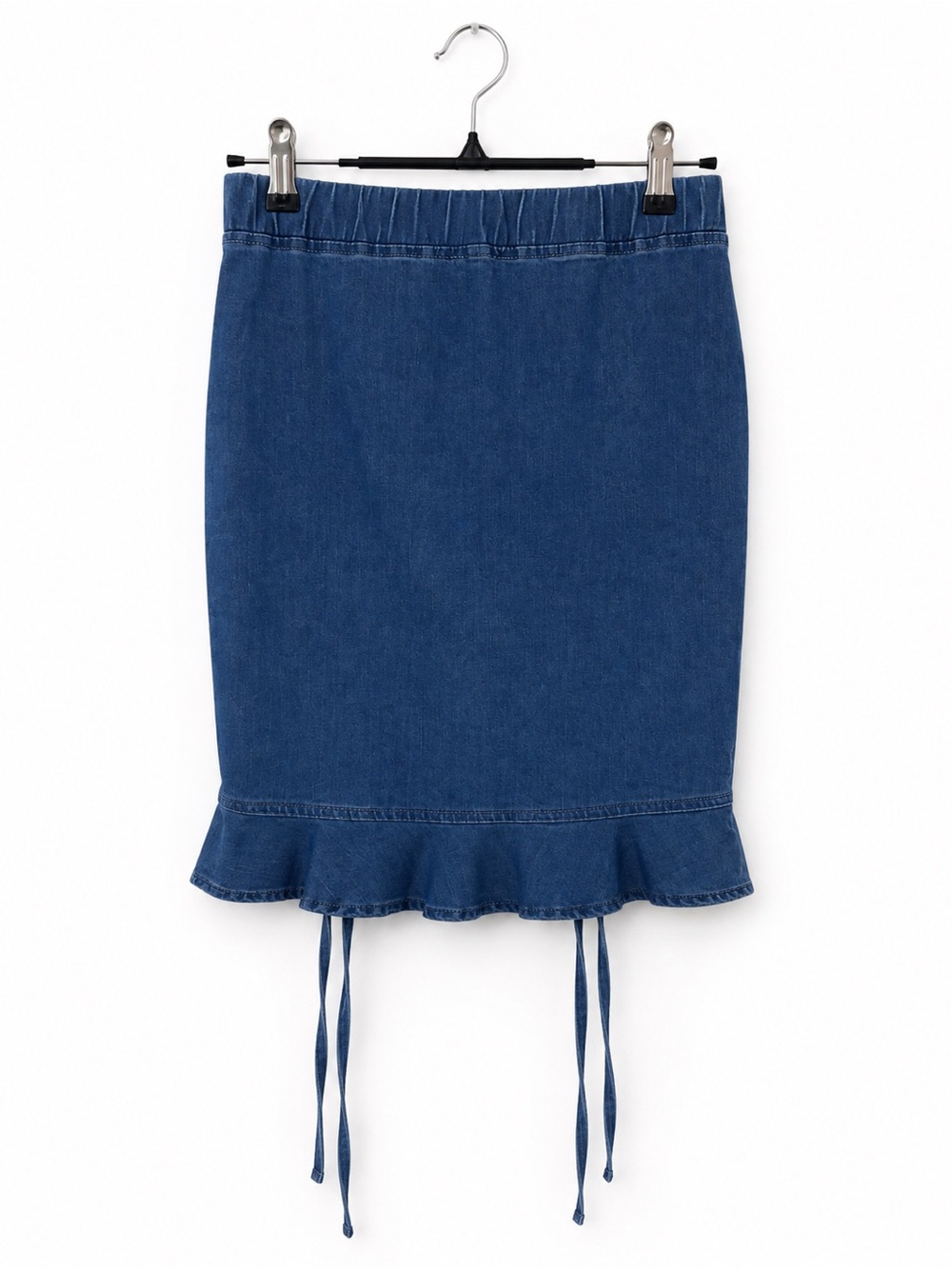 Blue Ruched Denim Drawstring Skirt - Picture 2 of 2